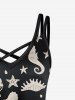 Plus Size Crisscross Marine Life Printed A Line Dress -  