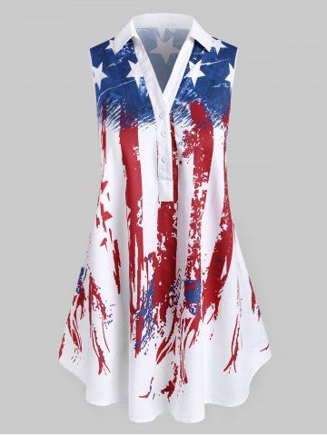 Blusa Patriótica con Estampado de Bandera de Estados Unidos en Talla Extra - RED - M | US 10