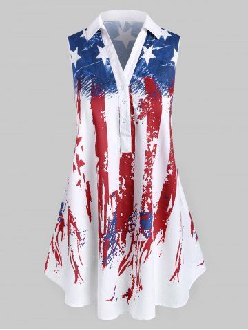 Plus Size American Flag Print Patriotic Sleeveless Blouse - RED - 3X | US 22-24