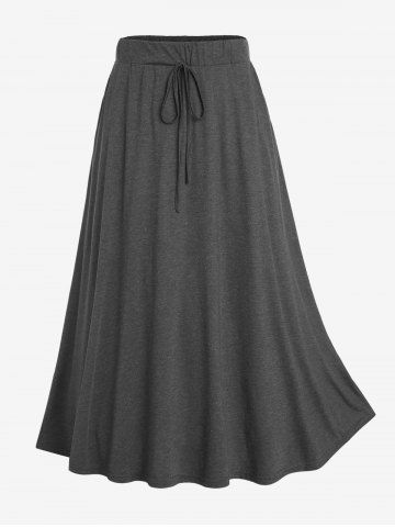 Plus Size Tie Pocket Pull On A Line Midi Skirt - GRAY - M | US 10