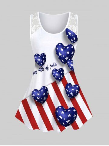 Top Sin Mangas con Estampado de Bandera de Estados Unidos en Talla Extra - WHITE - 5X | US 30-32