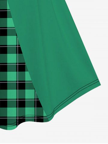 Plus Size Irish Costume 3D Print Checked Leprechaun Dress Saint Patrick's Day