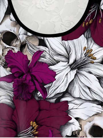 Gothic Flower Skull Print Lace Panel Tank Top