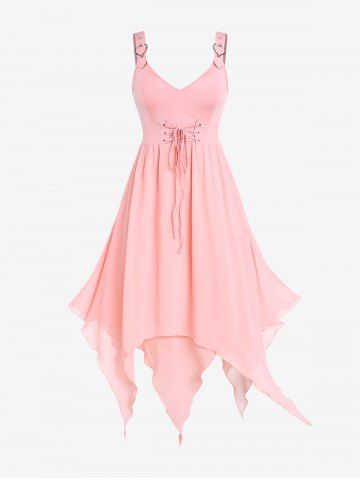 Plus Size Lace-up Buckles Backless Handkerchief A Line Midi Dress - LIGHT PINK - 1X | US 14-16
