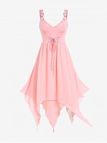Plus Size Lace-up Buckles Backless Handkerchief A Line Midi Dress - LIGHT PINK - 2X | US 18-20