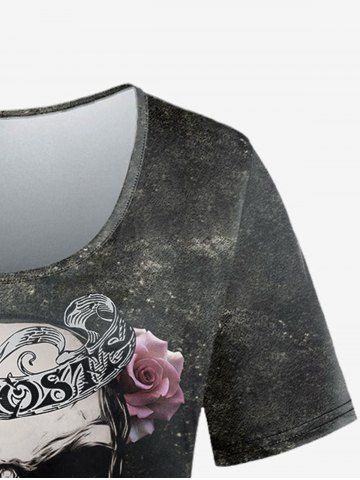 Gothic Retro Rose Skull Print T-shirt