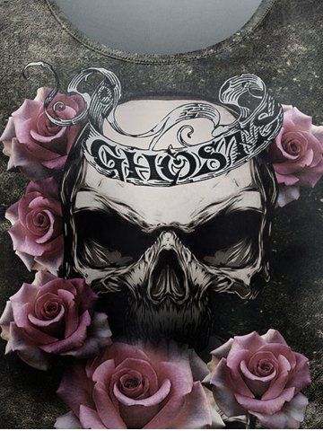 Gothic Retro Rose Skull Print T-shirt