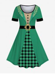 Robe Moulante Hauteur Genoux à Imprimé Carreaux 3D pour Fête Des Mères Grande-Taille - Vert L | US 12