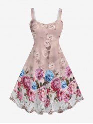 Robe Trapèze Imprimée Florale sans Manches Grande Taille - Rose clair 5x | US 30-32