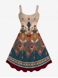 Plus Size Retro Printed A Line Sleeveless Dress -  