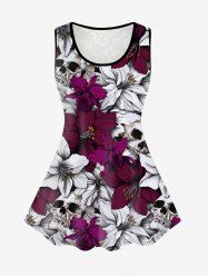 Gothic Flower Skull Print Lace Panel Tank Top -  