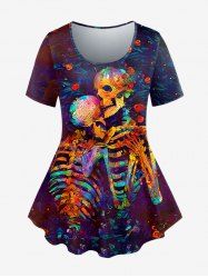 Gothic Colorful Skeleton Print T-shirt -  