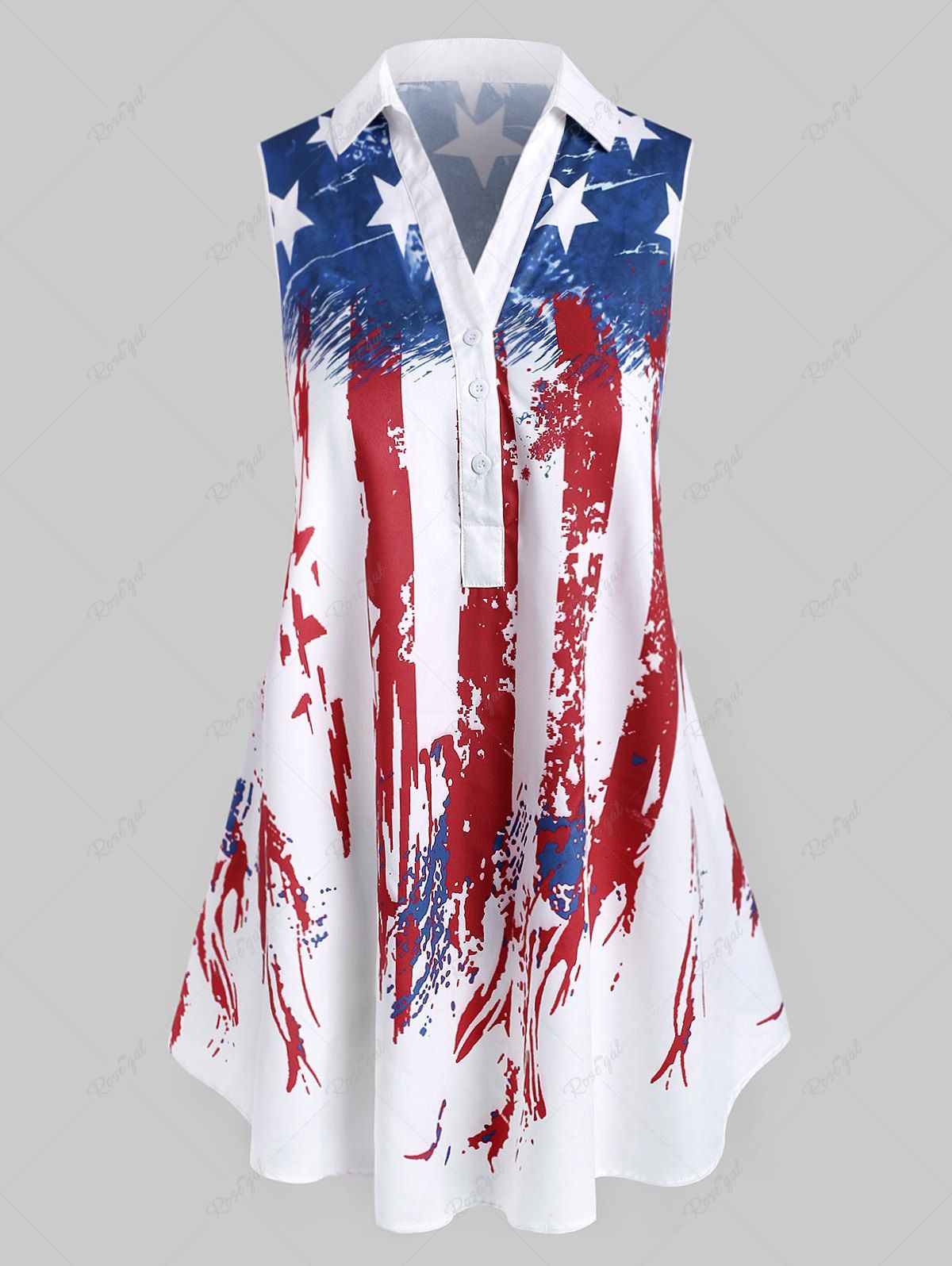 Shops Plus Size American Flag Print Patriotic Sleeveless Blouse  