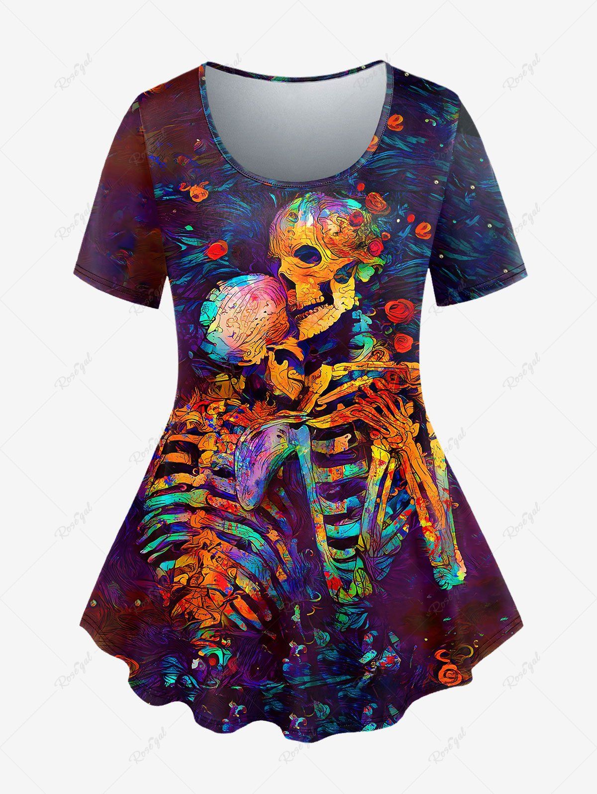 Outfits Gothic Colorful Skeleton Print T-shirt  