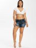Short Effrangé en Dentelle Contrastée de Grande Taille en Denim - Bleu profond 1X | US 14-16