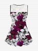 Gothic Flower Skull Print Lace Panel Tank Top -  