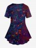 T-shirt Gothique Squelette Coloré Imprimé - Rouge 1X | US 14-16
