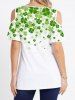 Four Leaves Print Cold Shoulder V Neck T-shirt -  