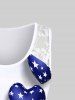 Plus Size 3D Heart American Flag Printed Lace Panel Patriotic Tank Top -  
