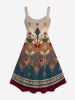 Plus Size Retro Printed A Line Sleeveless Dress -  