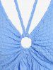 T-shirt Texturé Anneau en O de Grande Taille à Manches Bouffantes à Col Halter - Bleu L | US 12