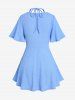 Plus Size O-ring Halter Flutter Sleeves Texture T-shirt - Bleu 2X | US 18-20