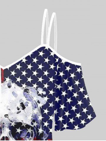 Gothic American Flag Skull Print Cold Shoulder Top and Patriotic American Flag Print Leggings Outfit