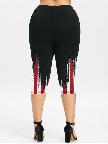 Gothic American Flag Skull Print Cold Shoulder Top and Patriotic American Flag Print Leggings Outfit