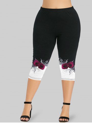 Gothic Flower Skull Print Lace Panel Sleeveless Top and Rose Butterfly Print Capri Leggings Outfit