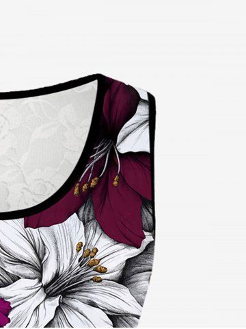 Gothic Flower Skull Print Lace Panel Sleeveless Top and Rose Butterfly Print Capri Leggings Outfit