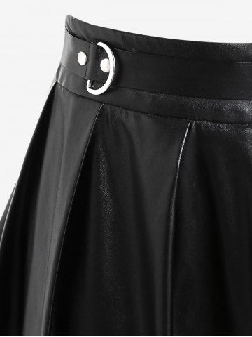 Gothic D-rings Faux Leather Pleated Mini Skirt