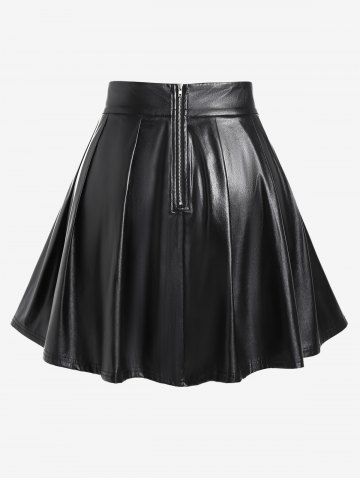 Gothic D-rings Faux Leather Pleated Mini Skirt