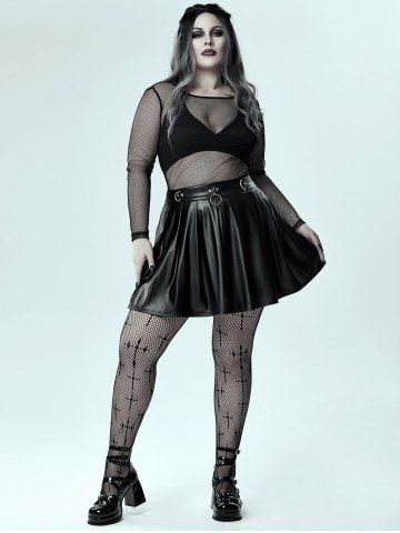 Gothic D-rings Faux Leather Pleated Mini Skirt
