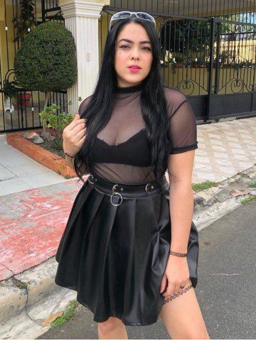 Gothic D-rings Faux Leather Pleated Mini Skirt