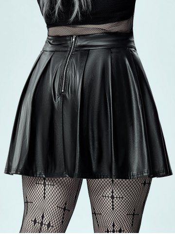 Gothic D-rings Faux Leather Pleated Mini Skirt