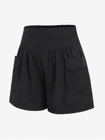 Plus Size Ruched Patch Pockets Shorts - BLACK - 5XL
