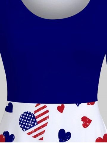 Plus Size Patriotic Heart American Flag Printed A Line Vintage Dress