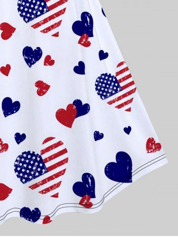 Plus Size Patriotic Heart American Flag Printed A Line Vintage Dress