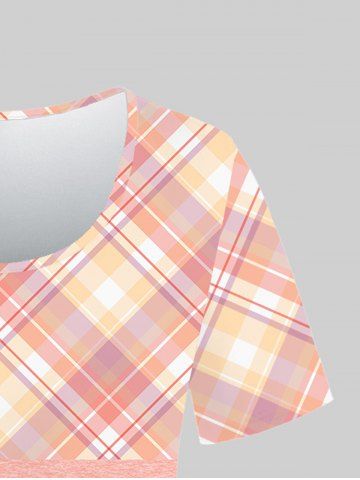 Plus Size Plaid Colorblock Short Sleeves Tee