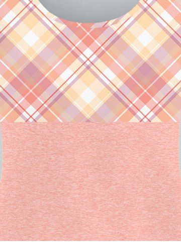 Plus Size Plaid Colorblock Short Sleeves Tee