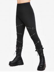 Gothic Rivets PU Leather Straps Skinny Pants -  