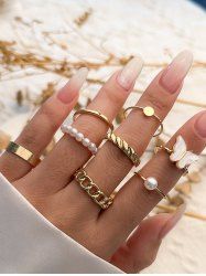 Anneaux Papillon en Fausse Perle 8 Pièces - d'or 