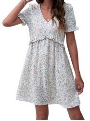 Allover Colored Ditsy Flower Print Vacation Ruffle High Waisted A Line Mini Chiffon Dress -  