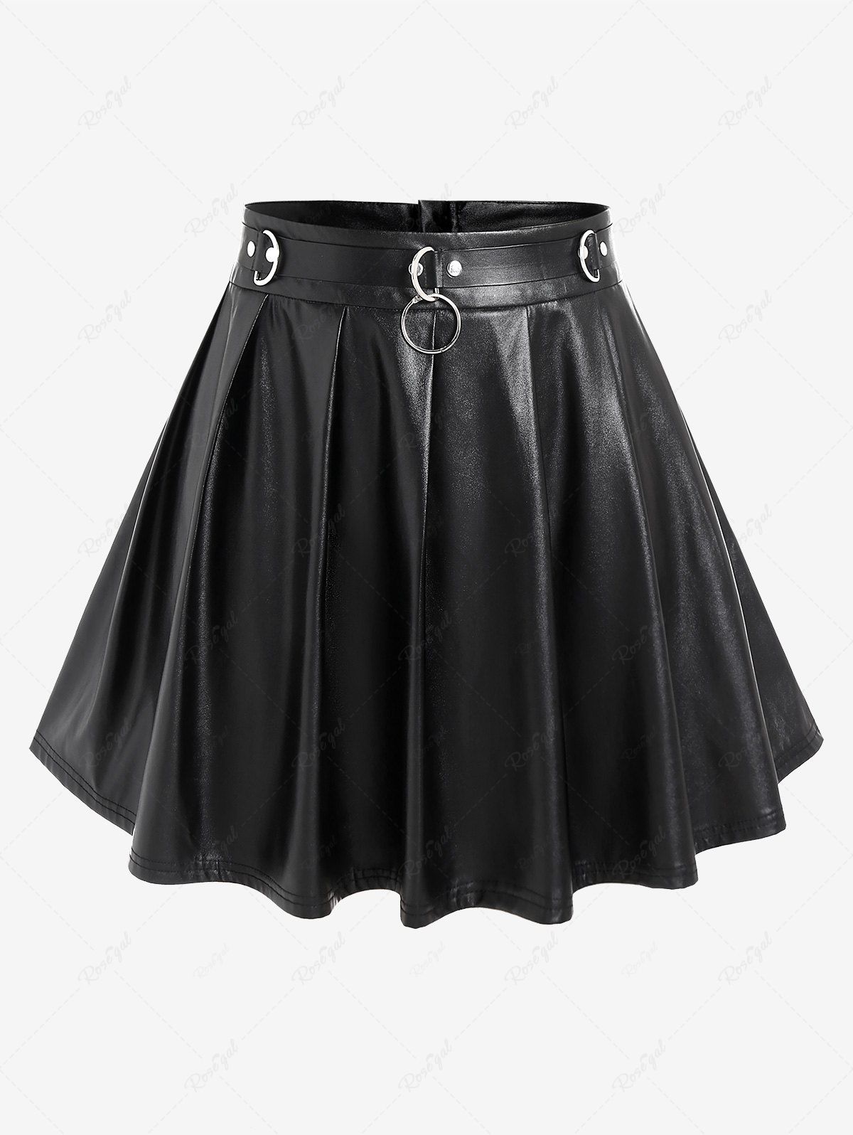 Fancy Gothic D-rings Faux Leather Pleated Mini Skirt  