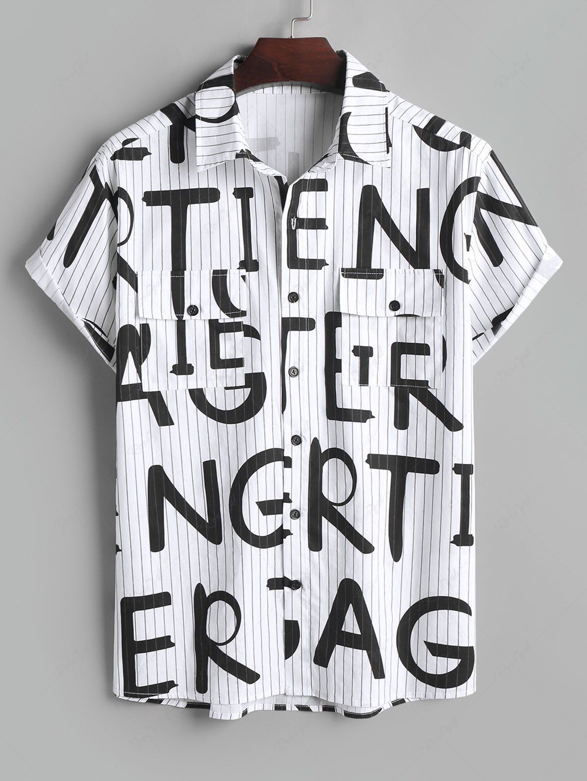 Online Pocket Letter Pinstriped Short Sleeve Shirt  