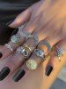 11 Pièces Bagues Visage Lune et Etoile Style Vintage - Multi 
