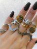 11 Pièces Bagues Visage Lune et Etoile Style Vintage - Multi 