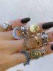 11 Pièces Bagues Visage Lune et Etoile Style Vintage - Multi 