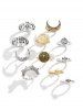 11 Pièces Bagues Visage Lune et Etoile Style Vintage - Multi 