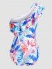 Colored Allover Leaf Flower Print One Shoulder Ruffle Padded Beach One-piece Swimsuit -  